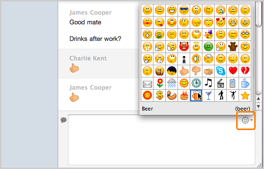 Emoticon panel displayed