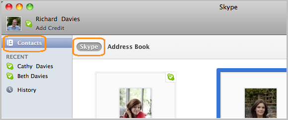 Navigate to Skype contact list