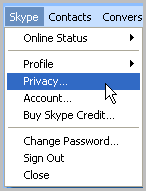 Skype menu opened