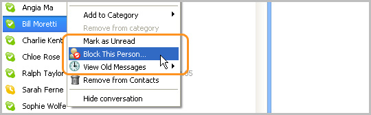 Contact list right click menu